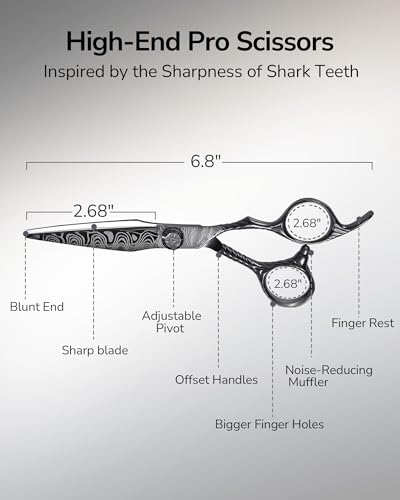 Image of Professional Hair Cutting Scissors - ULG 6.5 inch Premium Barber Shears with Adjustable Tension, Offset Handle, Ergonomic Grip & Sharp Stainless Steel Blades for Stylists and Barbers, Black