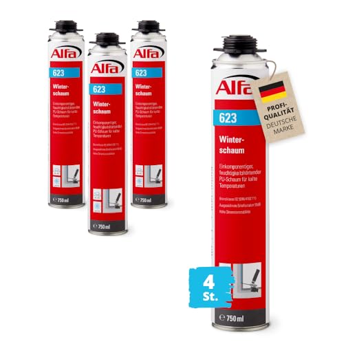 4x Alfa Winterschaum 750 ml Profi-Qualität Pistolenschaum PU Schaum Montageschaum Füll- & Dämmschaum für kalte Temperaturen (bis -8° verarbeitbar)