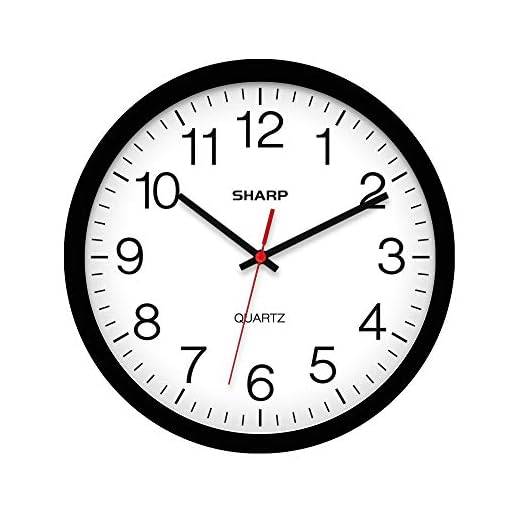 SHARP Wall Clock – Black, Silent Non Ticking 12 Inch Quality Quartz Battery Operated Round Easy to Read Home/Kitchen/Office/Classroom/School Clocks, Sweep Movement