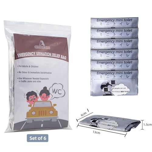 Image of 700ml Disposable Travel Toilet - No-Spill with Solidifier Gel for Cars Trucks & RVs - Unisex Leak-Proof Emergency Relief Bag for Adults & Children - 6-Pack