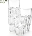 DEAYOU 6 Ensemble de verres à boire, 11oz/325ml Coupe en verre d'eau de thé à rayures claires, verres de roche empilables, gobelet en verre trempé épais avec base lourde pour le jus, lait, cocktail, Esprits, usage quotidien