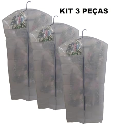 Kit 3 Capas Protetoras Vestido, Blusas Antimofo Com Zíper e Visor 130x60cm