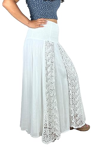Agan Traders 3706 SKT Women's 2025 Spring Soft Rayon Smocked Elastic Waist-Band Bohemian Gypsy Long Skirt