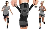 Knee Brace Compression Sleeve Support DCF Cross Wraps Anti-Slip Firm Grip - Prevent Injuries, Pain Relief, Improves Mobility - Crossfit, Weightlifting, Powerlifting, Jog - 1 Leg (Black-Regular)