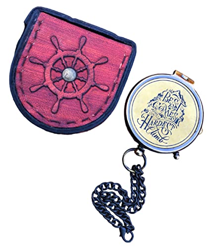 Brújula de Bolsillo de Latón Náutica con Estuche de Cuero Regalo Náutico Mejor Vista Grabada miniatura 1