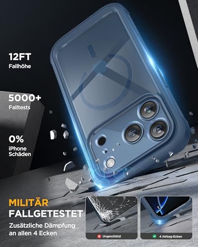 Miracase 360 Grad für iPhone 17 Pro Hülle mit Magsafe, Eingebaut Glas Schutzfolie, Komplettschutz HandyHülle Magnetisch Stoßfest Case für iPhone 17 Pro Schutzhüllen 6,3 Zoll,Blau