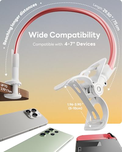 Gooseneck Phone Stand for Bed, SAIJI Lazy Bracket Cell Phone Holder Long Arm Clip Clamp Mount for Filming, Compatible with 4.0-6.5'' Mobile Cell Phone Stand Document Camera Nintendo Switch (Rose Gold) - Image 4