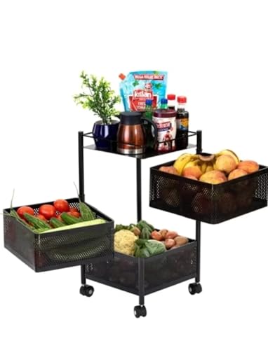Image of Well Set Kitchen Trolley with Wheels, Kitchen Organizer Items and Storage Solutions for Square Kitchen Organizer and Kitchen Accessories Items (Black,Layer 2)