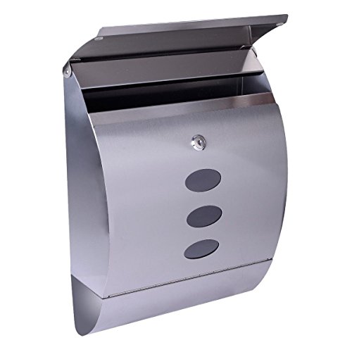 Giantex Stainless Steel Wall Mount Mail Box w/Retrieval Door & 2 Keys & Newspaper Roll