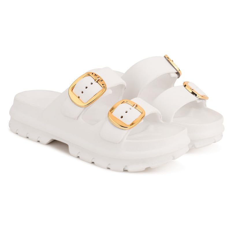 deflow Women's Double Buckle Slide Sandals – Adjustable Slip-On Platform Sandals with Cushioned Footbed and Rugged Sole-picture-18
