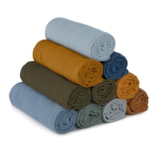 Muslin Cloths for Baby Muslin Squares Swaddle Blankets, Neutral Receiving Blanket Swaddling for Newborn Boys and Girls, 10 Pack Breathable and Skin-Friendly Swaddle Wrap for Infant Baby LMF1002