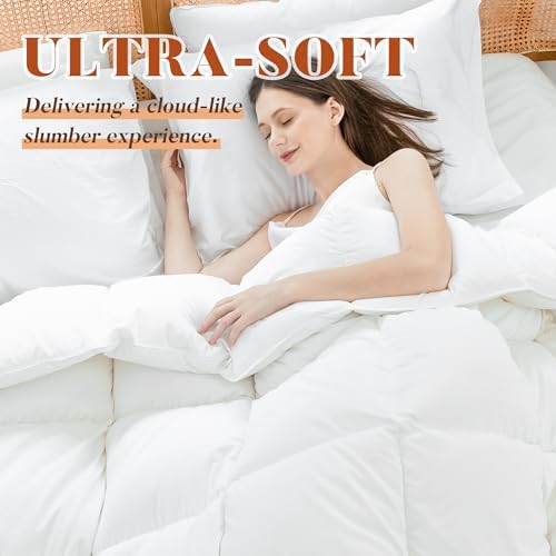 Cosybay Queen Size Feather Down Fiber Comforter Ultra Fluffy Duvet Insert, All Season White Cotton Cover Luxury Hotel Bed Comforter with Corner Tabs, 90x90 Inch