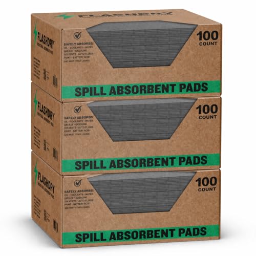 Image of FLASHDRY Universal Spill Absorbent Pads, 300-Count Dispenser Box, 17.5 inch x 13.5 inch, Absorbs Oil, Grease, Coolant & Solvents, for Garages, Warehouses, Factories & Industrial Facilities