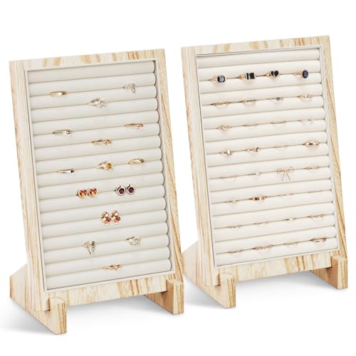 Lolalet 2 Unidades Exhibición de Joyería, Soporte de Joyería Organizador de Collares Pulseras Pendientes Independiente de Madera Natural Estante de Joyería para Venta de Tienda  Anillos