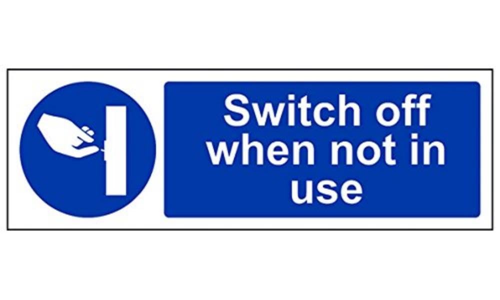 V Safety Switch Off When Not In Use Sign - 300mm x 100mm - 1mm Rigid Plastic