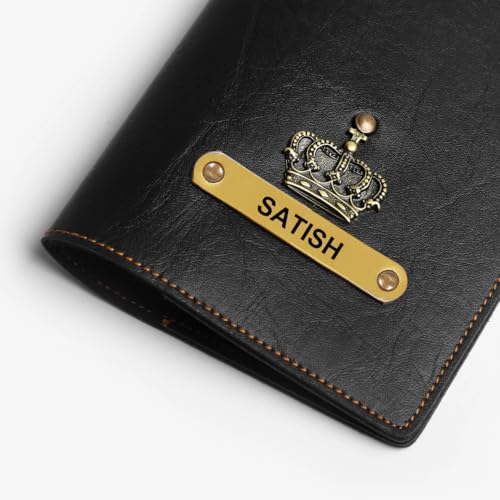 Image of ncgifts Customised Leather Passport Holder: Personalised Name & Charm for Men & Women - Unique Travel Gift, Document Organiser, Boarding Pass Holder, Customised Gifts for Men & Women (Black)