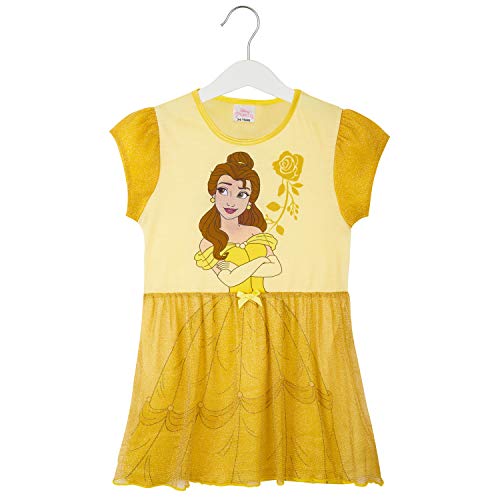 Disney Chemise De Nuit Fille, Vêtement De Nuit Princesse Officiel Motif Ariel, Cendrillon, Belle, Jasmine, Raiponce, Idée Cadeau Enfant Fille 2-12 Ans (Jaune, 5-6 Ans)