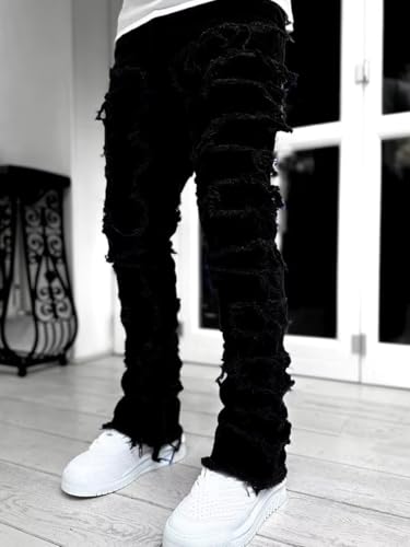 Boy's Stacked Jeans Slim Fit Ripped Skinny Stretch Hip Hop Streetwear Denim Pants2