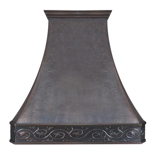 NAUXUS Handmade Copper Range Hood, Custom Kitchen Hood with High Airflow Built-in Range Hood, Classic Dark Natural Copper Stove Vent Hood for Kitchen, 48
