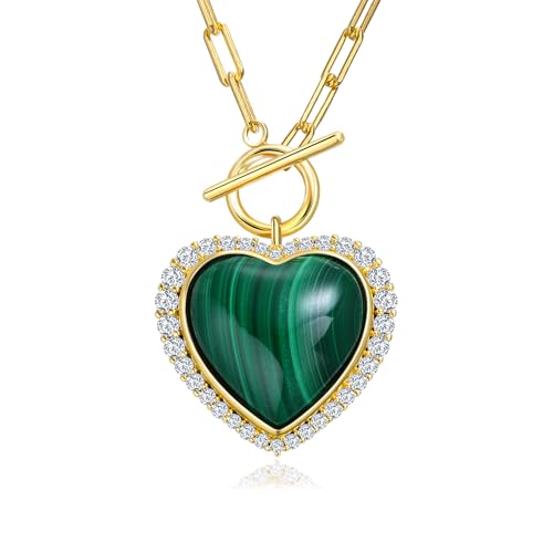 AIBAO 6-18 Cttw Genuine Turquoise/Red Coral/Lapis Lazuli/Malachite Halo Pendant for Women 925 Sterling Silver Paperclip Chain Necklace Western Jewelry