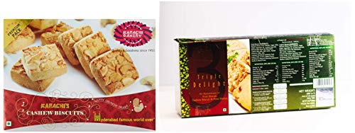 Image of Karachi Bakery Cashew Biscuits, 400g + Karachi Bakery Triple Delight Fruit Biscuit with Osmania and Green Pista, 600g