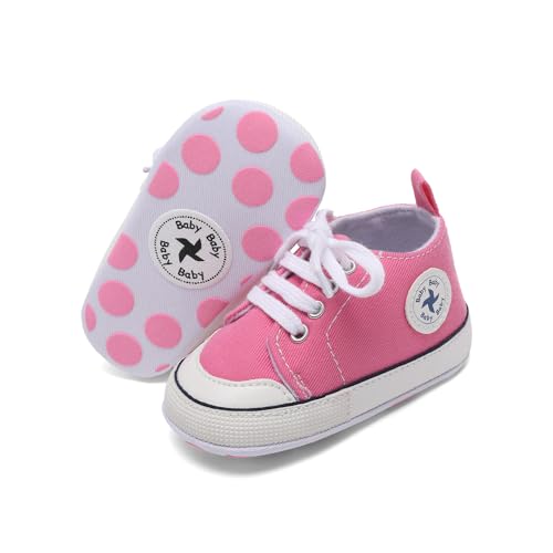 Image of Baby Girls Boys Shoes Soft Anti-Slip Sole Newborn First Walkers High Top Canvas Denim Unisex Infant Sneaker