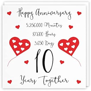 Hunts England 10th Wedding Anniversary Card - 10 Years Together - Happy Anniversary - Timeless Collection (Standard (148 x 148 mm))