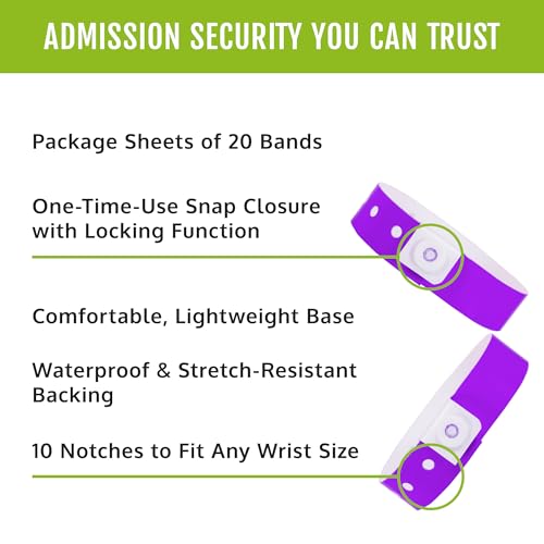 Image of 500 WristCo Purple Plastic Wristbands for Events | Extended Wear, Security Snap Prevents Reuse - USA Made Bracelet for Hospital & Medical ID, Party & VIP Identification