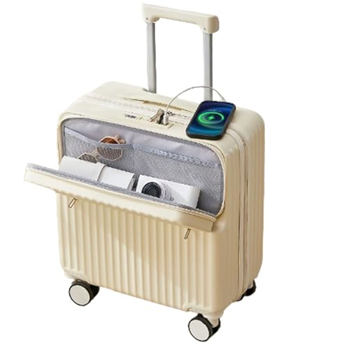 Charging Port Suitcase, Multifunctional Cup Holder Suitcase for Travel and Business Trips, 18 inches, Matcha Green,Pearl White-20 inches
