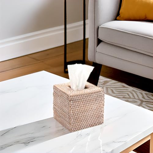 2 Pack Rattan Tissue Box Cover Square, Wicker Tissue Box Holder, Decorative Woven Facial Tissue Holder for Bathroom, Kitchen, Living Room, Bedroom (5.5 x 5.5 x 5.7 inch, Whitewash) by XIMISISE - Image 4