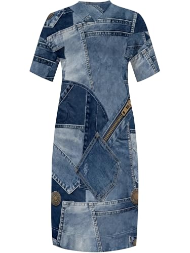 Image of Plus Size Maxi Dress for Women Short Sleeve V Neck Casual Loose Sundress with Pockets