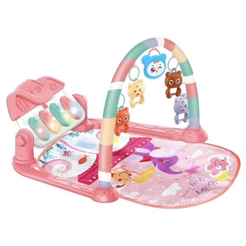 Tapete de Atividades Musical com Piano e Arco de Brinquedos Interativos para Bebê (Rosa)