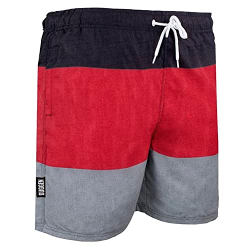 GUGGEN Mountain Badehose für Herren Schnelltrocknende Badeshorts 1604 mit Kordelzug Beachshorts Boardshorts Schwimmhose Männer mit Streifen Rot Schwarz XXXL