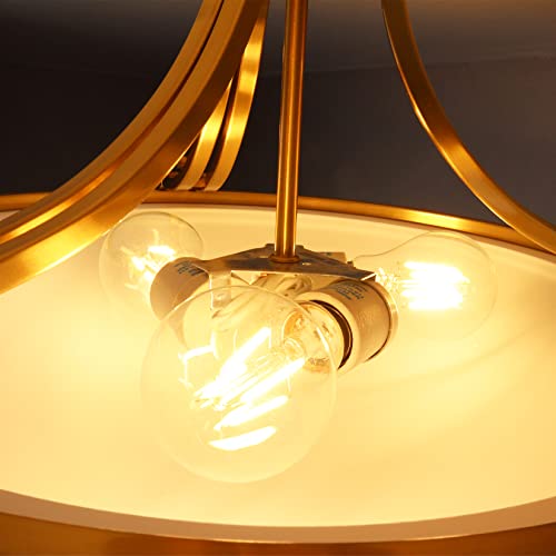 Samteen Modern Brass Semi Flush Mount Ceiling Light 3-Light White Glass Ceiling Light Fixtures For Bedroom Hallway Foyer #TOP4