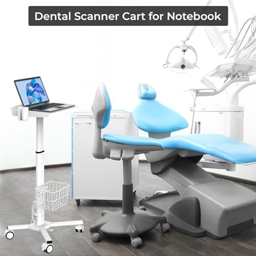 Mount Plus C05 Medical Laptop Workstation Trolley Cart With Wheels, Oral Scanner Holder, Basket Storage | Height Adjustable Rolling Lab Cart With Large Tabletop For Dental Office thumb #1