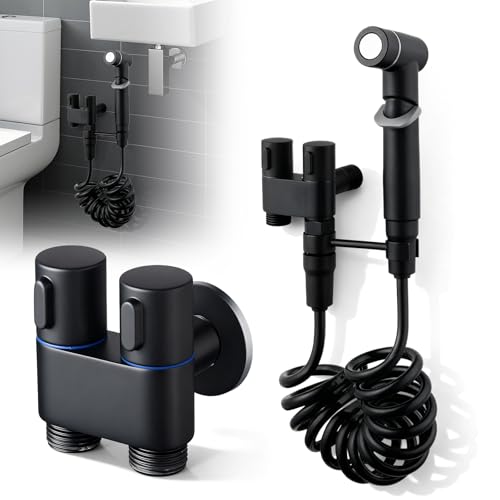 Douchette de Bidet pour Toilette, Kit Pulvérisateur WC en Acier Inoxydable 304 avec Tuyau de 2m et Double Vanne de Contrôle, Support Mural, Pour Hygiène, Nettoyage, Lavage d’Animaux, Noir