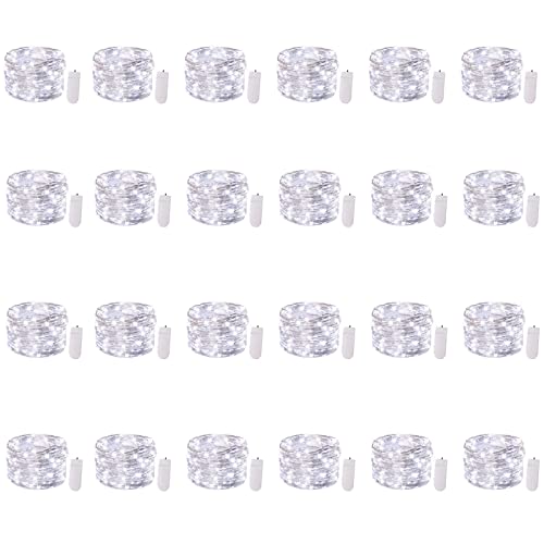 Brightown 24 Pack Fairy Lights Battery Operated - 7Ft 20 Led Mini String Lights Silver Wire Waterproof Firefly Starry DIY Lights for Bedroom Patio Wedding Party Christmas Decor (Pure White)