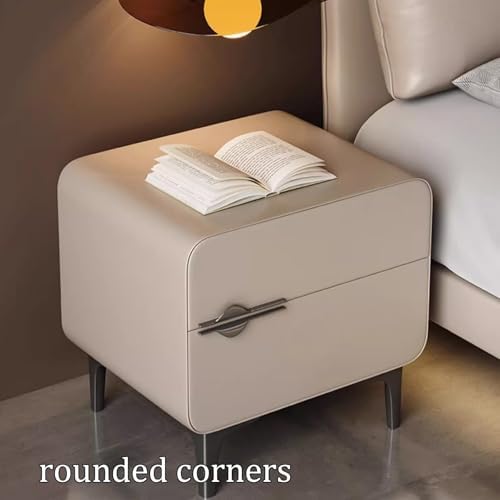Modern Wood Nightstand with Leather Finish, 2 Silent Drawers, Stylish Bedside Table & Space Saver for Bedroom & Living Room (White, 40cm/15.75in)