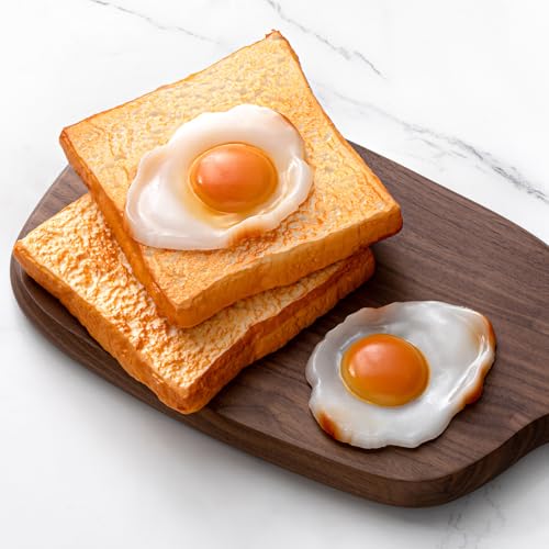 Soulchen 4 Pcs Fake Food Props Realistic Faux Toast Bread and Fried Eggs Artificial Simulation Breakfast Model for Halloween Party Prank Kitchen Bakery Display Photography Props Nursing School