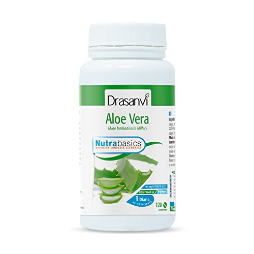 DRASANVI Aloe Vera Vitaminas, Minerales y Aminoácidos | Propiedades Antioxidantes | Sistema Digestivo | Prebiótico Natural para la Microbiota Intestinal | 120 Comprimidos = 120 Días