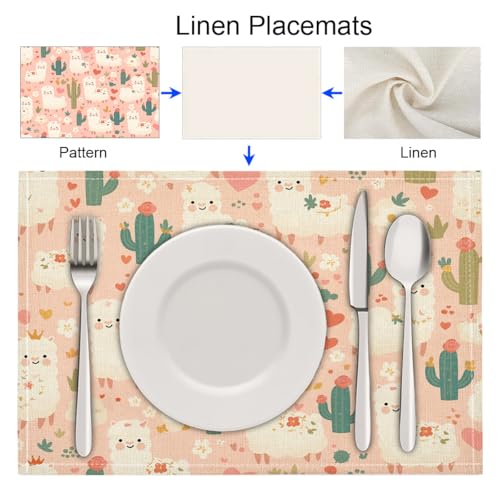 Set de table alpaga blanc motif cactus rose clair lavable 45x30cm - 7