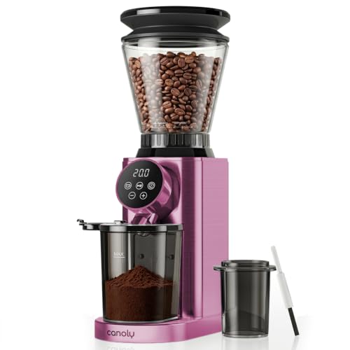 Canoly Electric Burr Coffee Grinder, 48 Grind Settings for Espresso/Drip/Pour Over/French Press, Conical Burr, 40s Timer, 250g Hopper, Anti-Static, Touchscreen, Stainless Steel