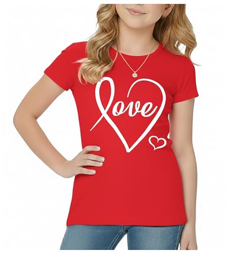 Image of Tstars Fitted Tee for Girls 4th of July Shirt | Patriotic American Cute Kids Heart Graphic Horse T-Shirt