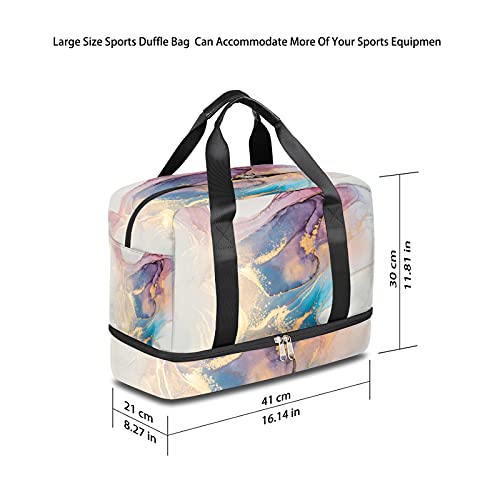 Travel Duffel Bag Abstract Colorful Marble Texture Waterproof Sports Tote Gym Bag Weekender Overnight Bag with Wet Pocket and Shoes Compartment Duffel Bag For Men Women