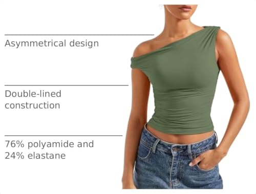 SUUKSESS Women Off Shoulder Tops Sleeveless Shirts Y2K Trendy Going Out Crop Tank Top (Army Green,S) by SUUKSESS - Used condition - US$22.06