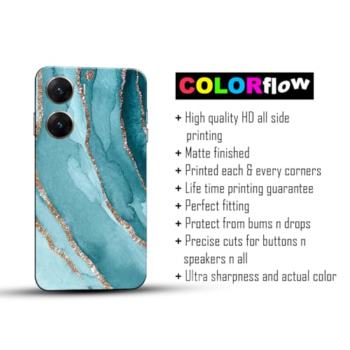Image of COLORflow Polycarbonate Back Cover Compatible with Vivo V29E 5G | Beautiful Blue Marble Golden Stripes | Designer Printed Hard CASE Bumper Back Cover Compatible with Vivo V29E 5G