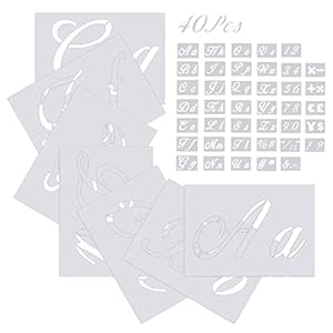 Letter Stencils, Modèles de lettre Alphabet de 40 pièces avec chiffres et enseignes, Art plastique réutilisable Artisanat Pochoirs pour la peinture sur bois Agenda pour carnets de notes Agenda Journal