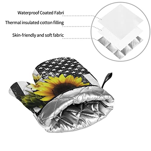 Opzlpo Sunflower American Flag 4Pcs Oven Mitts And Pot Holders Sets Heat Resistant For Kitchen Cooking Baking Grilling Bbq, One Size #TOP7