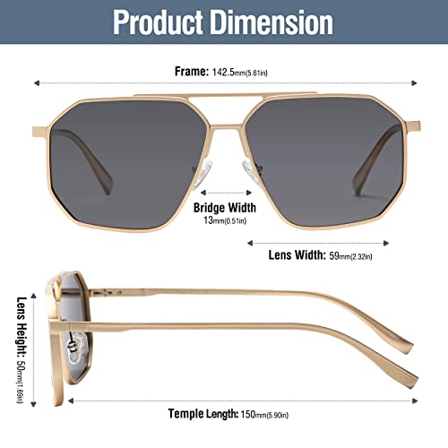 DUCO Polarized Sunglasses Men Women Retro Classic Square Sun Glasses Oversized Vintage Metal Frame Trendy Shades DC30324