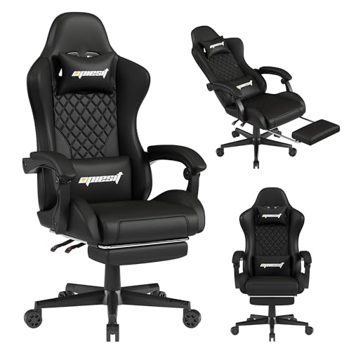 Gaming chair with ergonomic design, adjustable footrest, and lumbar support, featured in a review for best computer chairs for gaming.